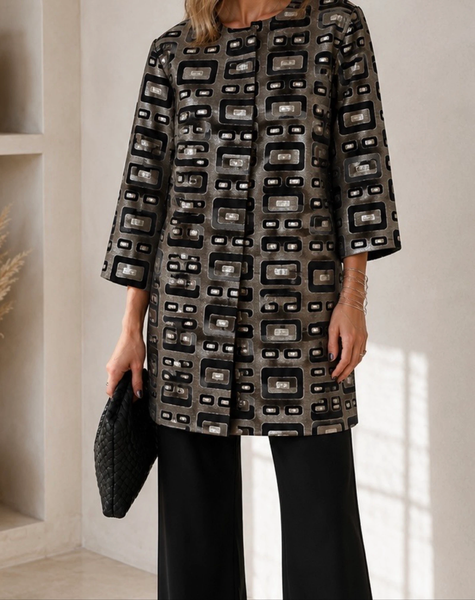 Terra di Siena veste en jacquard imprimé brillant Made in Italy taille L – photo 2
